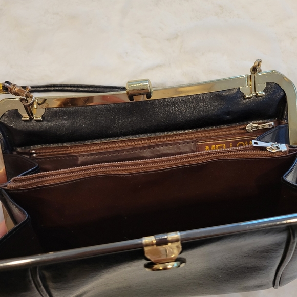 Vintage Mellow Manufactured Leather Metal Clasp Black Clutch Purse - Picture 7 of 13